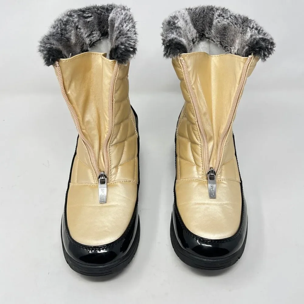 Sporto Esther Champagne Gold Quilted Nylon Zip Up Waterproof Winter Booties 9